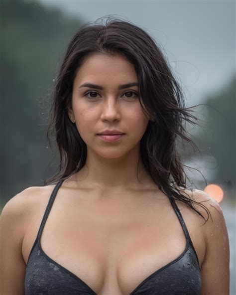 Premium Photo A Woman In A Black Bikini Top Standing In The Rain