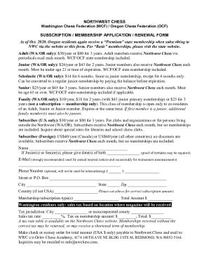 Fillable Online Subscription Membership Application Renewal Form