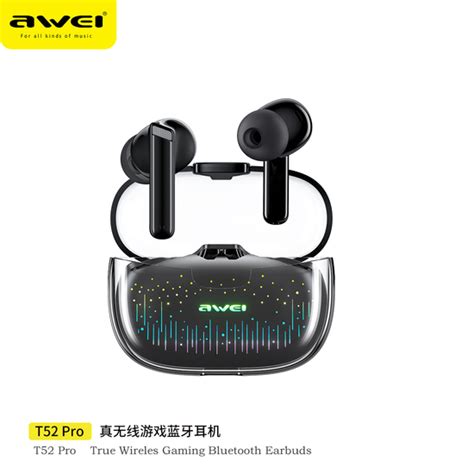 Awei T52 Pro Wireless Earbuds Tws Bluetooth Earphones With Rgb Breathing Lights Headphones