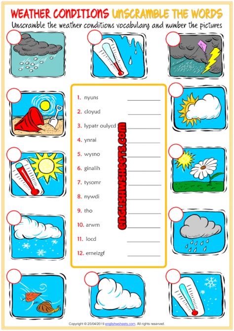 Weather Conditions Esl Unscramble The Words Worksheet In Weather