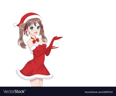 Anime Manga Girl Dressed In Santa Claus Costume Vector Image