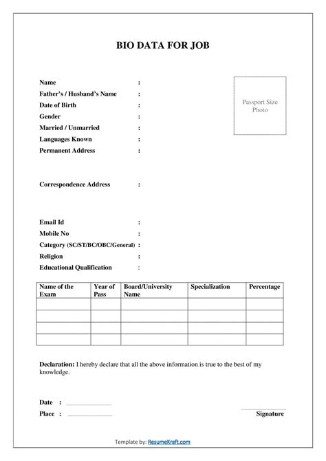 20 Sample Bio Data Formats For Job Pdf And Word Free Download 2024