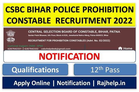 Csbc Bihar Police Prohibition Constable Recruitment