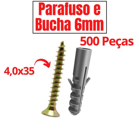 500 Peças Bucha 6mm Parafuso 4 0 x 35 Kit Parafusos e Buchas 6