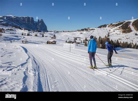 Val Gardena Italy Circa January 2022 The Skiing Area Groeden With Seiser Alm St Ulrich