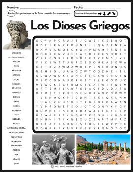 Los Dioses Griegos Sopa De Letras Greek Gods Word Search Puzzle In