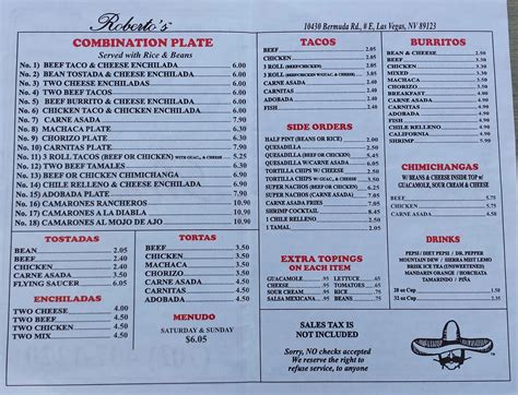 Menu At Robertos Taco Shop Fast Food Las Vegas 907 S Rainbow Blvd