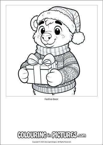 Festive Bear By Colouring In Pictures Free Printable Bear Colouring Page