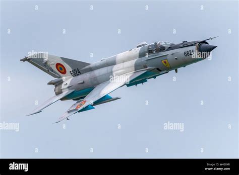 Romanian Air Force Mig 21 Lancer C Jet Fighter Plane Flying At Royal