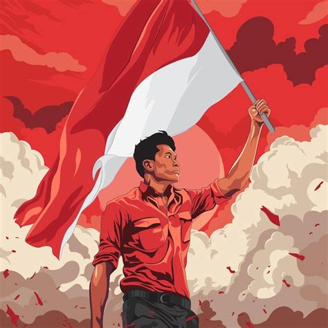 Un Hombre Sosteniendo Una Bandera De Indonesia En Un Fondo Rojo Y