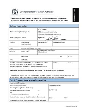 Fillable Online Referral Form Environmental Protection Authority Fax