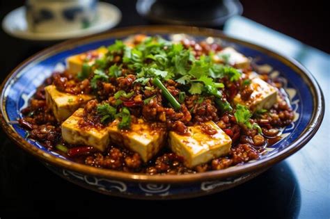 Hot And Aromatic Ma Po Tofu Plate Delicious Ma Po Tofu Food Image Premium AI Generated Image