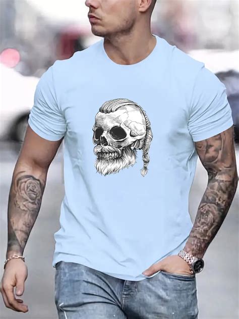 Viking Skull Print T Shirt Tees Men Casual Short Sleeve T Temu Canada