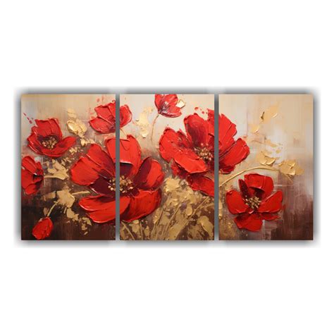 Pintura Cuadro A Red AND Gold Colors Flores En Lienzo DecoCuadros