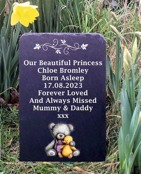 Child Slate Headstone With Teddy Blue Or Pink