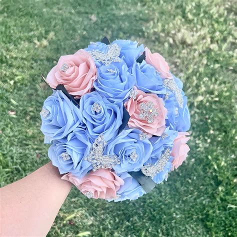 Light Blue/ Bahama Blue and Blush Bouquet - Etsy