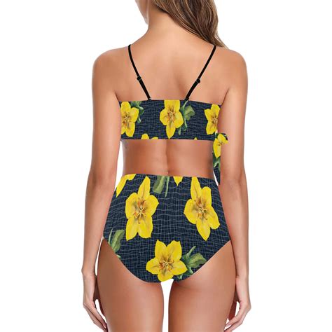 Yellow Flora Print Copy Knot Side Bikini Swimsuit Model S Id