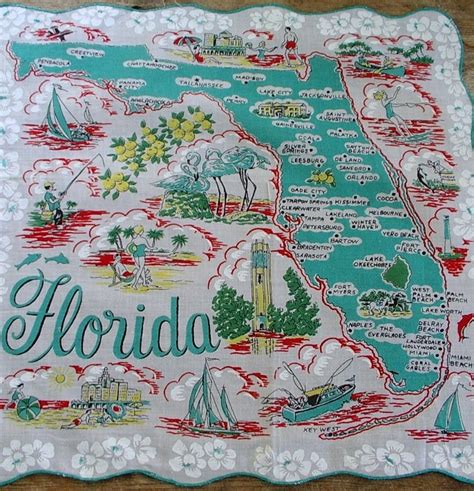 Road Trip Vintage 1950s FLORIDA State Souvenir Hankie MINT Etsy