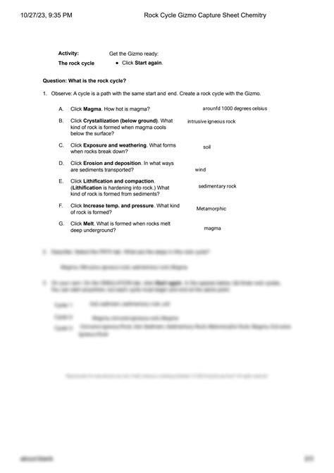 Solution Rock Cycle Gizmo Capture Sheet Chemitry Studypool