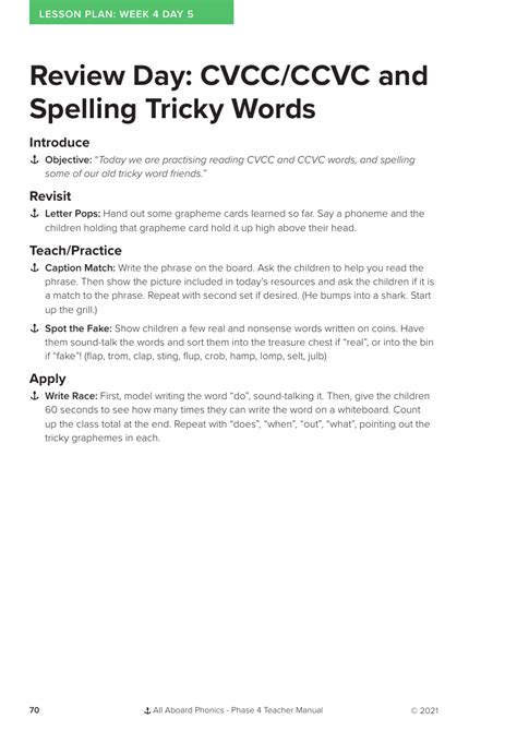 Week 4 Lesson 5 Review Day Phonics Phase 4 Lesson Plan Dfe Validated