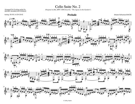 Cello Suite No 2 Bwv 1008 Arranged For 8 String Guitar Sheet Music Jeffry Steele Solo Guitar