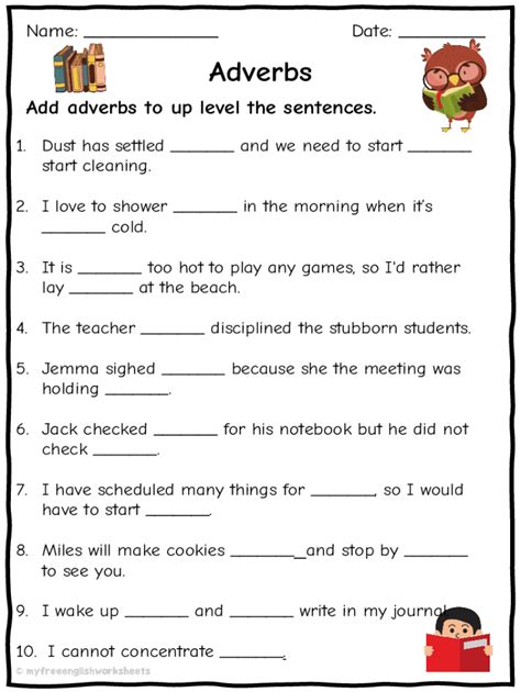 Fillable Online Adverbs Add Adverbs To Up Level The Sentences 1 Dust Fax Email Print