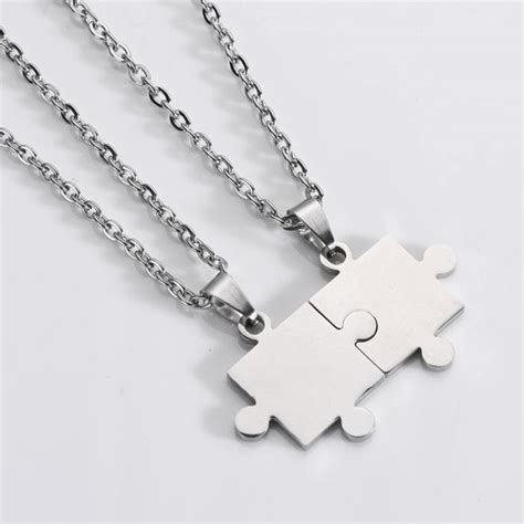 Piece Stainless Steel Jigsaw Puzzle Necklace Couple Etsy Uk