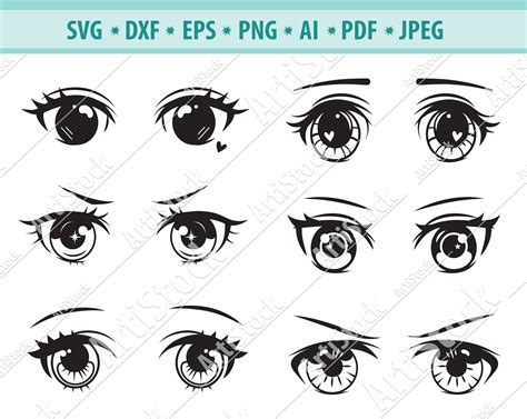 Anime Eyes Svg, Eyes Svg File, Eyelashes Svg, Eyes Clipart, Emoji Svg ...