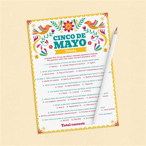 Cinco De Mayo Trivia Game Printable Cinco De Mayo Game For Etsy