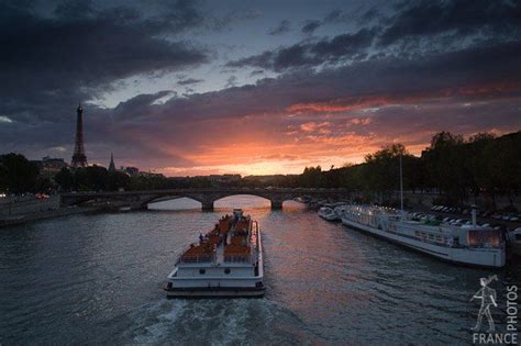 Bateau mouche going towards the sunset | Banks of the Seine | France in ...