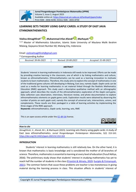 (PDF) Learning sets theory using gaple cards: a study of east java ethnomathematics