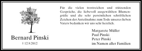 Alle Traueranzeigen für Bernard Pinski trauer rp online de