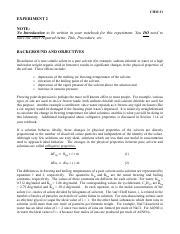 CHM 31 SP18 Colligative Properties Pdf CHM 31 EXPERIMENT 2 NOTE No