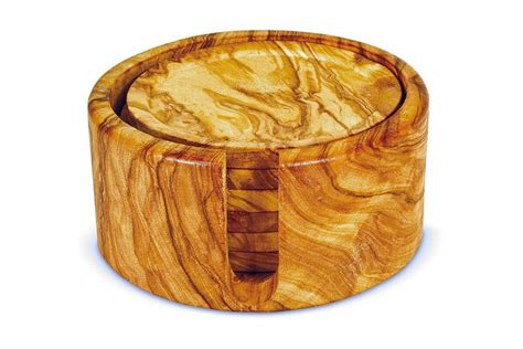 Olive Wood Coaster Set Of 6 In Holder 12 Cm Olive Wood Wood Coasters Wood