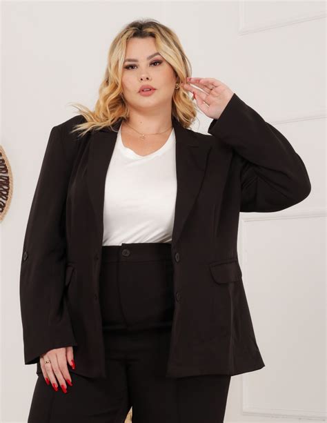 Blazer Alfaiataria Plus Size Preto