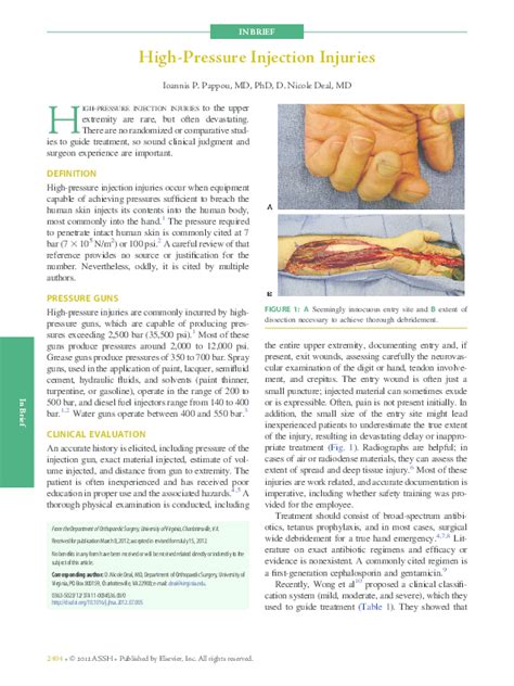 Pdf In Brief High Pressure Injection Injuries