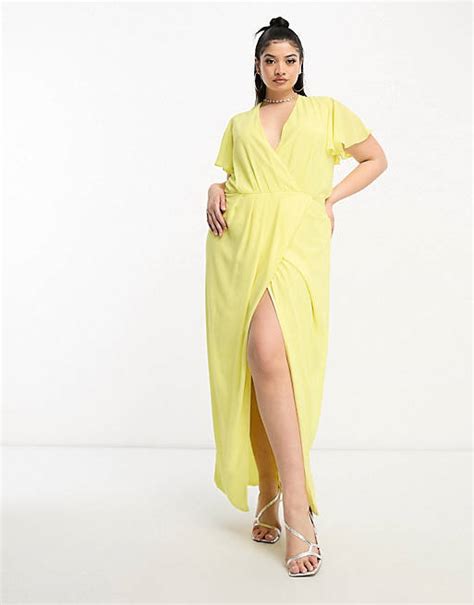 Tfnc Plus Bridesmaid Chiffon Wrap Front Maxi Dress With Flutter Sleeve