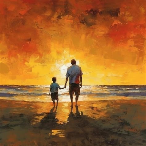 Premium AI Image A Painting Of A Father And Son On The Beach