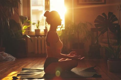 Premium Photo Woman Sitting On Yoga Mat In Room