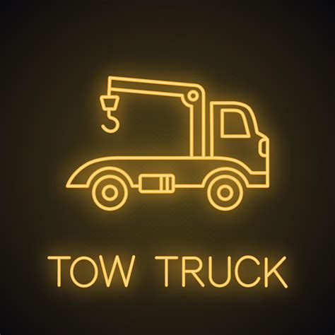 Tow Truck Neon Light Icon Car Wrecker Evacuator Glowing Sign Vector