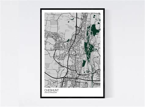 cheshunt united kingdom map print  colours fast etsy