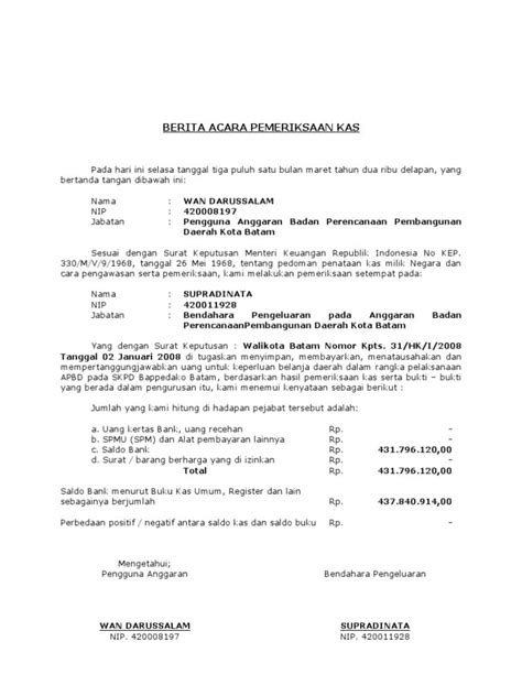 Kumpulan Contoh Berita Acara Opname Kas Terbaik Dalam Pembuatan Berita