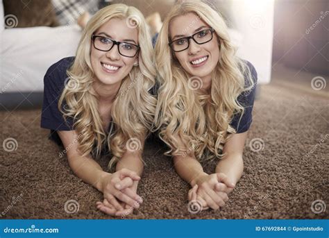 Blonde Twins At Home Stock Photo Image Of Floor Friendship