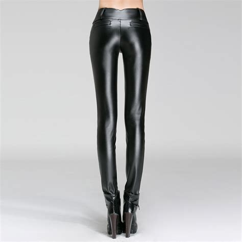 Buy Women Black Leather Sexy Wet Look Slim Fit Skinny Pants Trousers