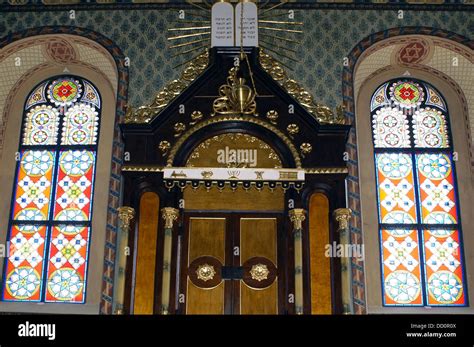 Torah Ark closet which contains the Jewish Torah scrolls inside the old synagogue at the town of ...