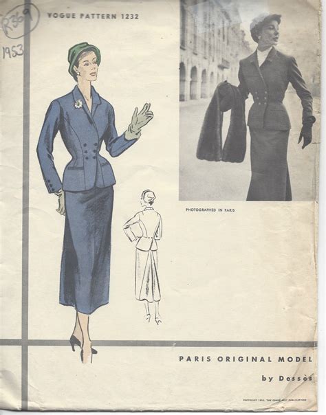 1953 Vintage VOGUE Sewing Pattern B32 SUIT SKIRT JACKET R369 By