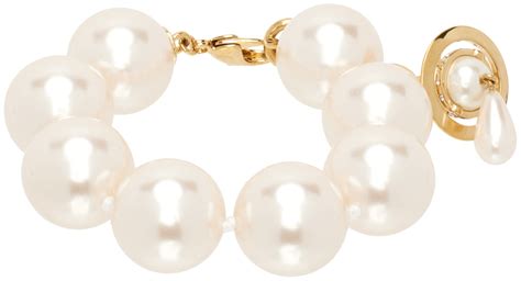 Vivienne Westwood Gold White Giant Pearl Drop Bracelet Vivienne Westwood