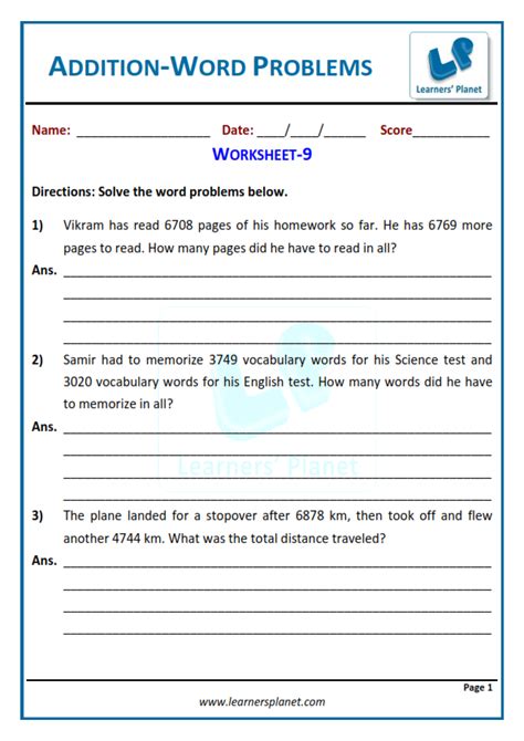 Addition Word Problems Worksheets For Grade 2