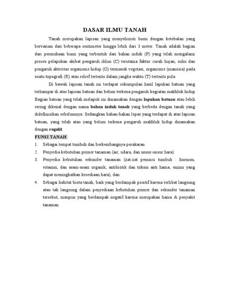 Dasar Ilmu Tanah Fungsi Dan Komponen Tanah Pdf Griya And Taman