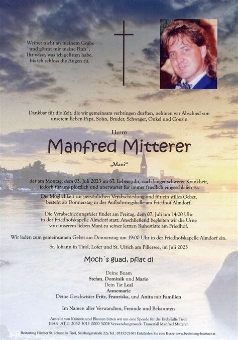 Manfred Mitterer Bestattung Hüttner